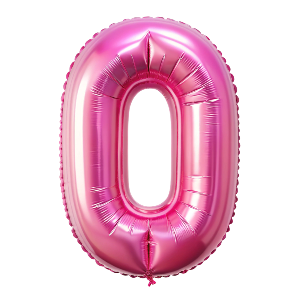 3D pink Balloon in the shape of number zero isolated on transparent background png