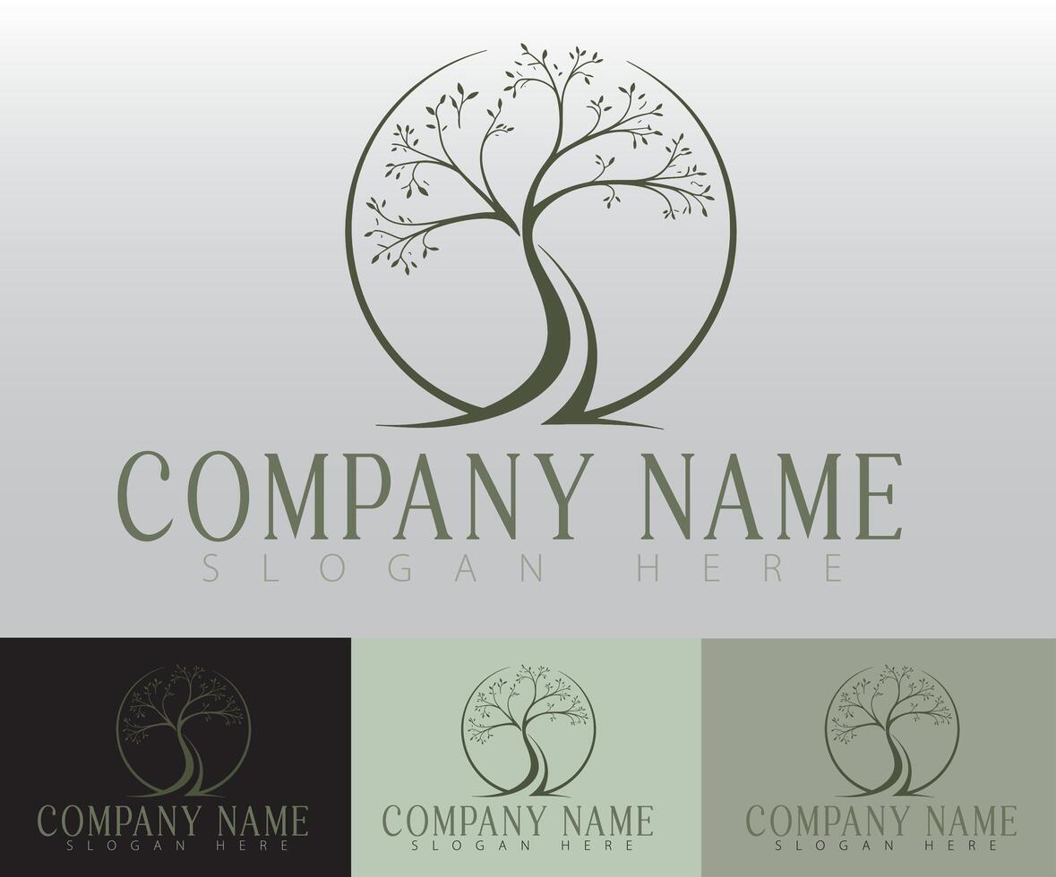 A modern tree logo with a minimalist design, representing the balance of a plant-based product line and a nature-inspired spa. vector