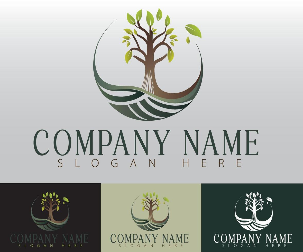 A tree logo design where the tree acts as a versatile and symbolic element, perfectly suited for branding, as it represents rootedness, vitality, and a deep connection to the natural environment. vector