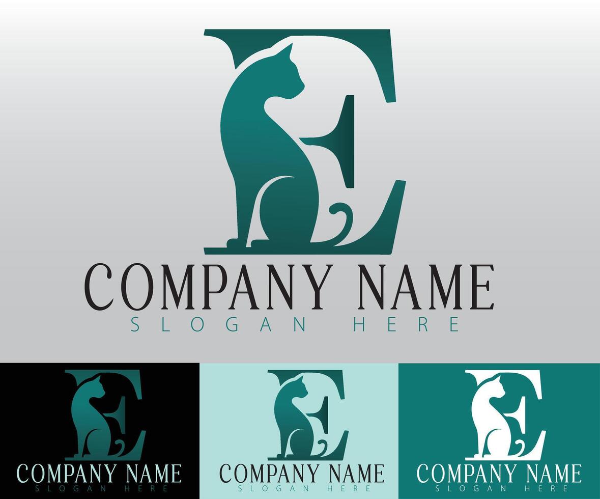 A cat silhouette cleverly incorporated into the letter E adds charm and personality to the design. vector
