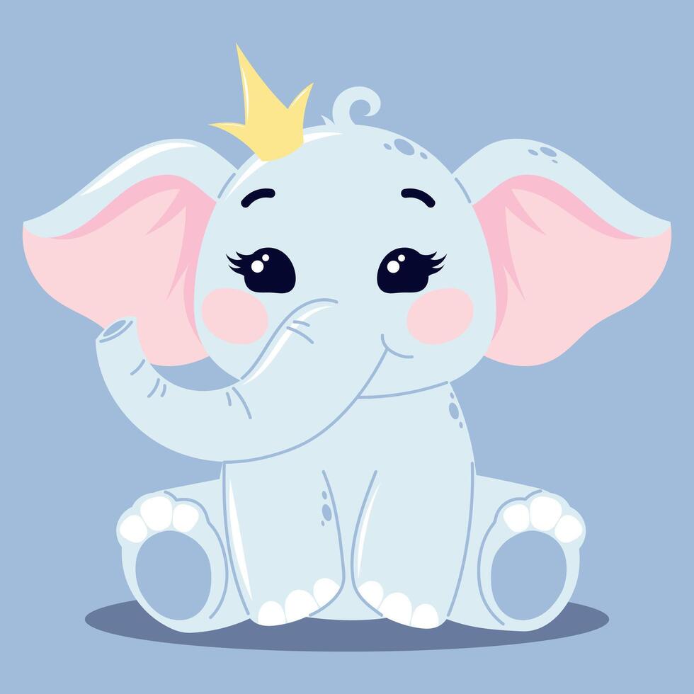 The baby elephant character with a crown in pastel colors vector