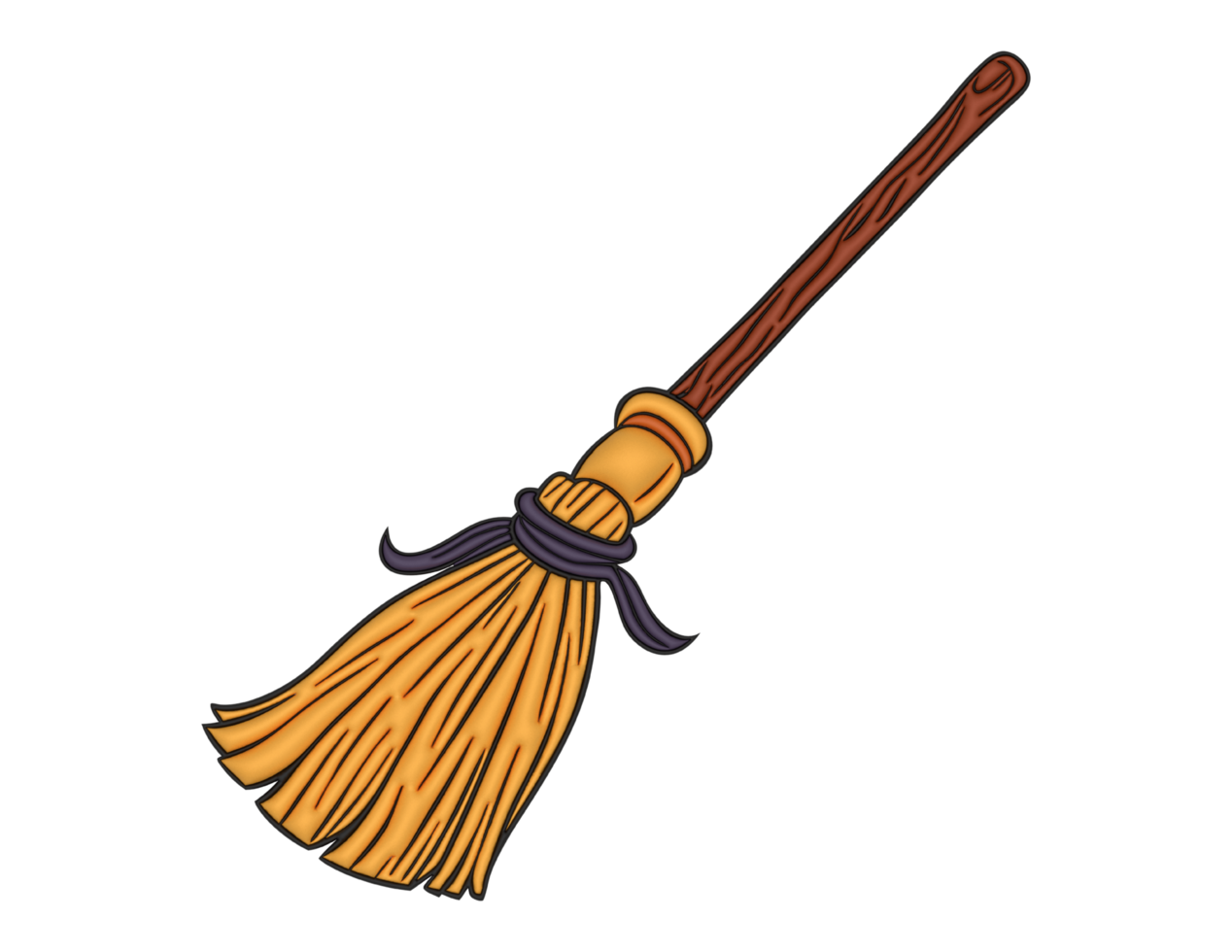 a flat 3d witch broomstick png
