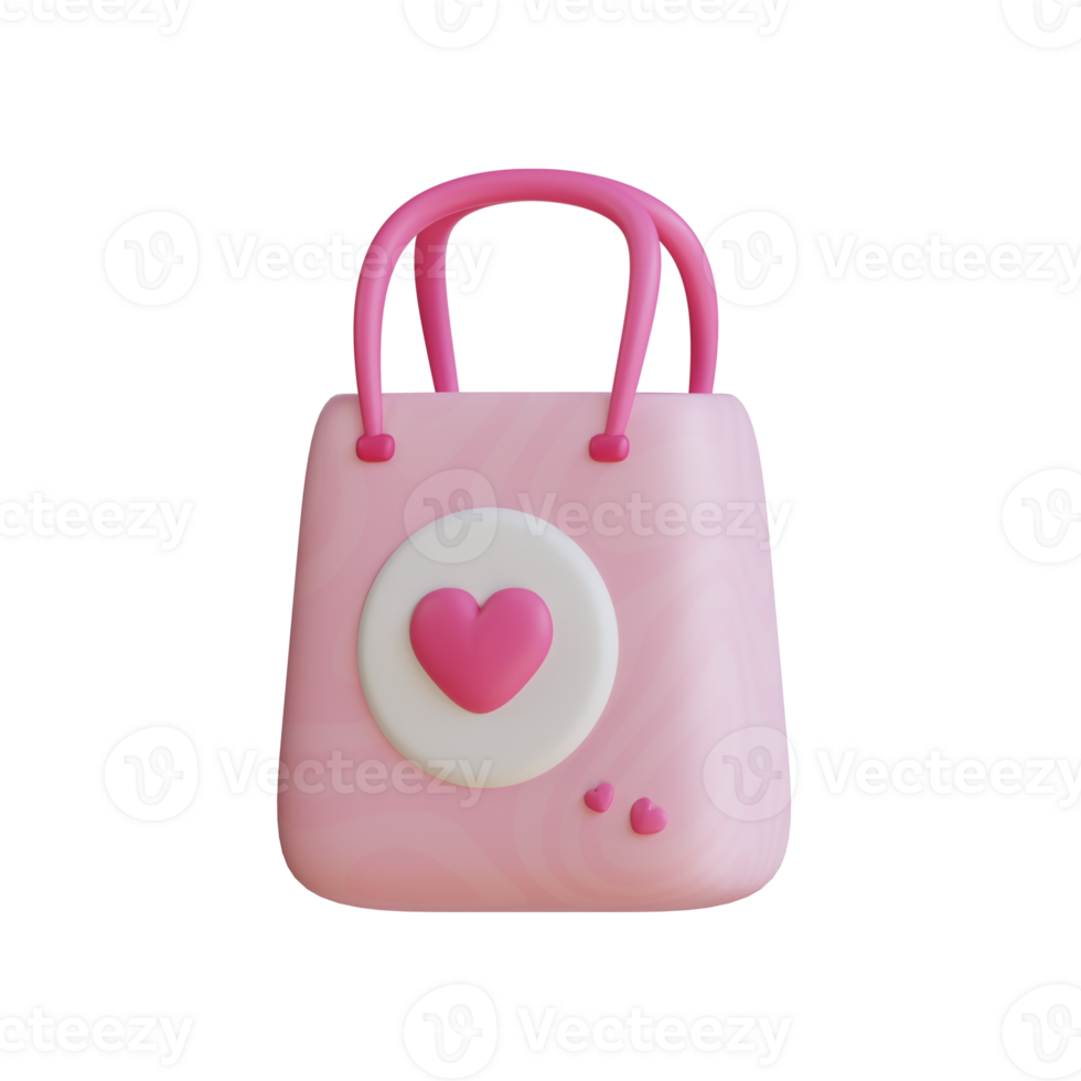 Pink shopping bag with heart, ideal for Valentine's Day or special occasions. png