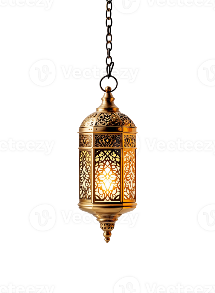 A golden hanging lantern with intricate designs png