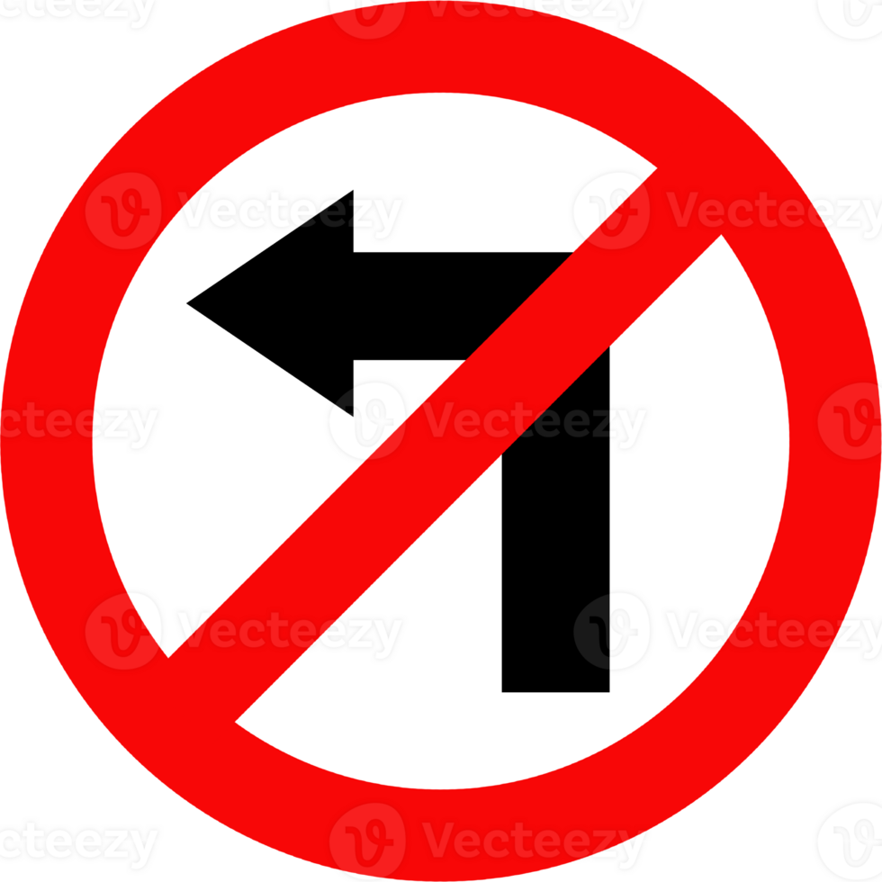 No left turn sign. Traffic road signs. png