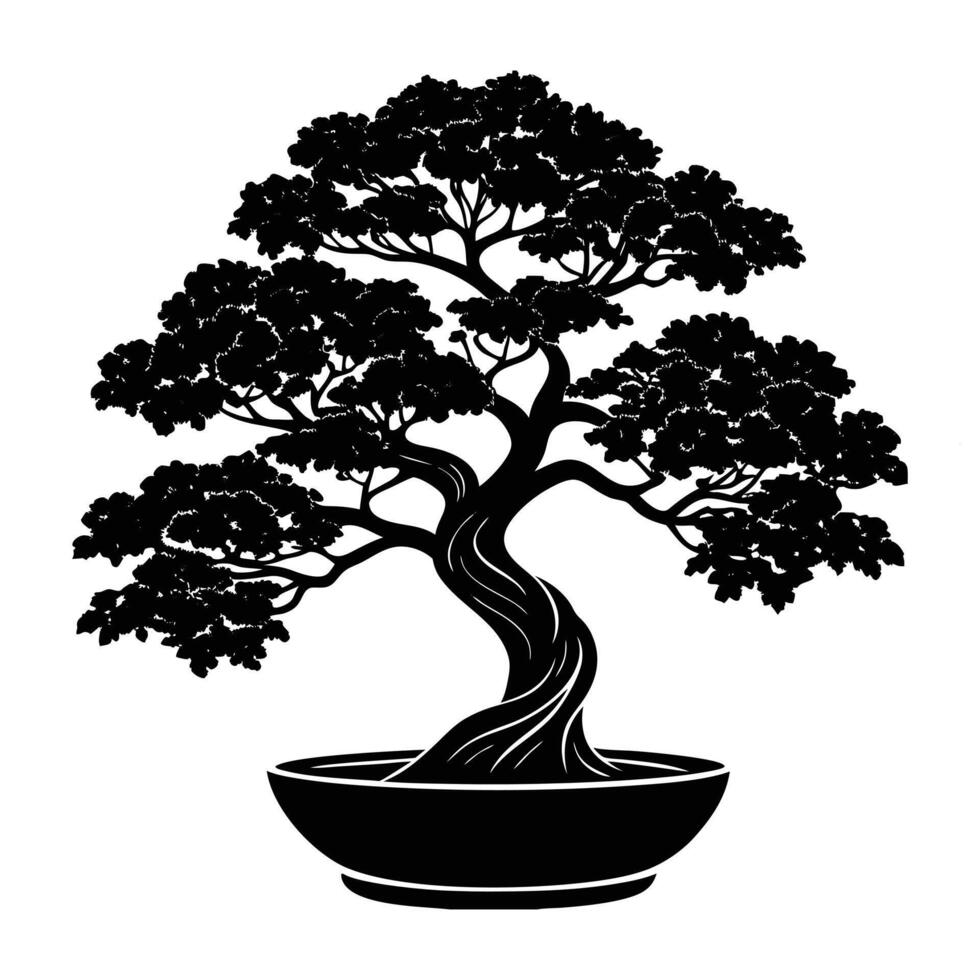 bonsai tree silhouette on white background. vector