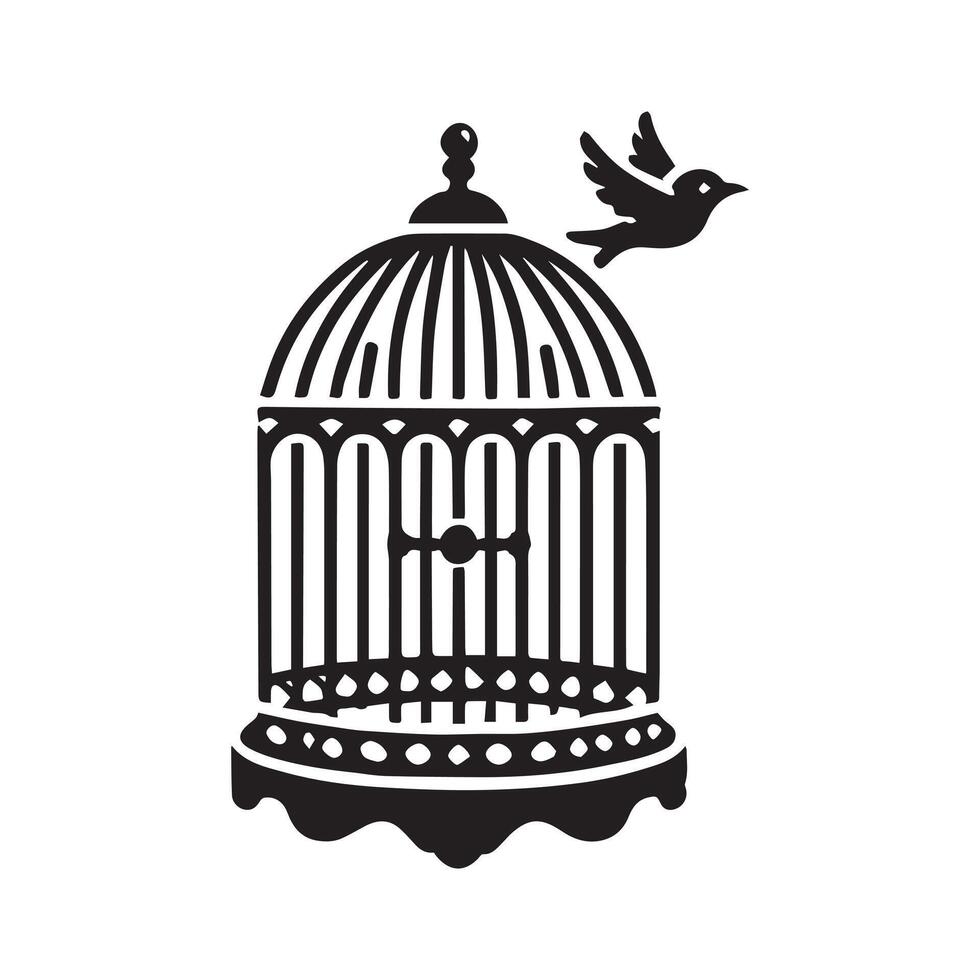 bird cage with bird flying out illustration vector
