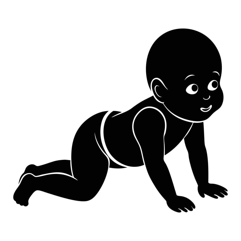 a black and white illustration of a baby crawling vector
