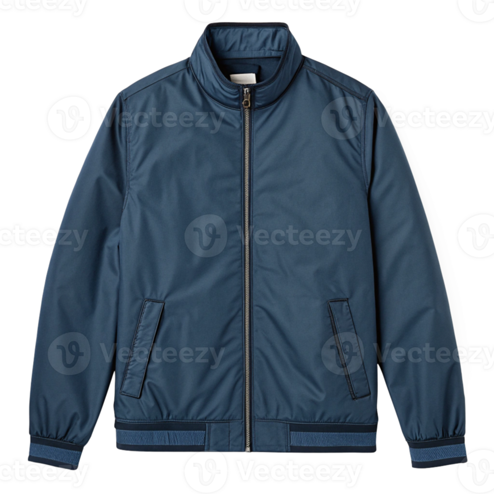 a blue bomber jacket with a zipper on the front png