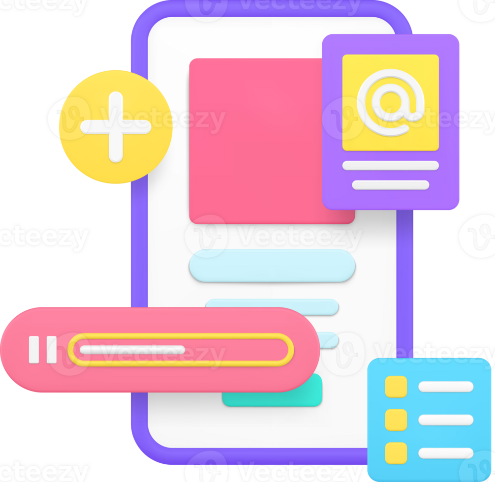 Smartphone application workflow screen interface 3d icon realistic illustration png