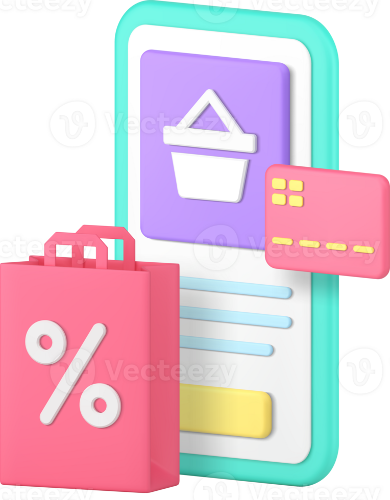 Online shopping marketplace mobile app sale 3d icon illustration png