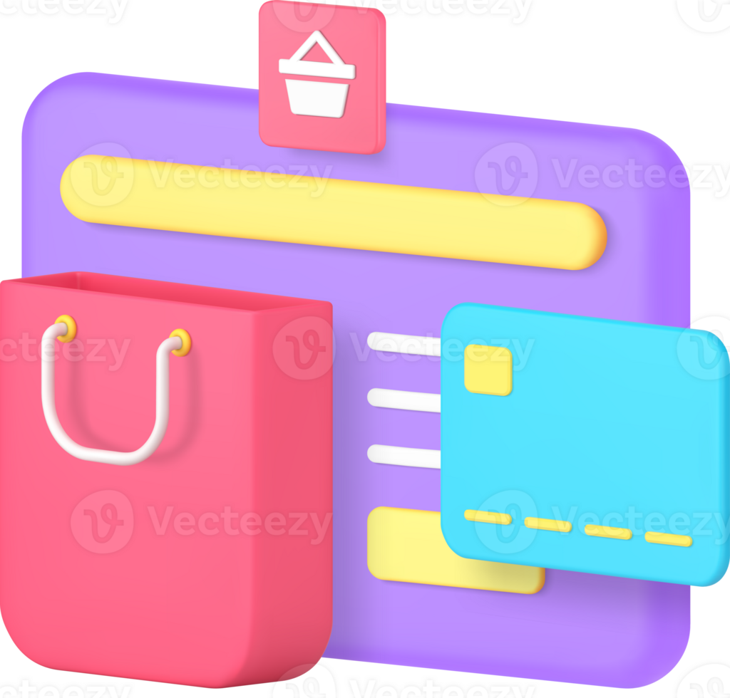 Online shopping internet store browser purchase 3d icon realistic illustration png
