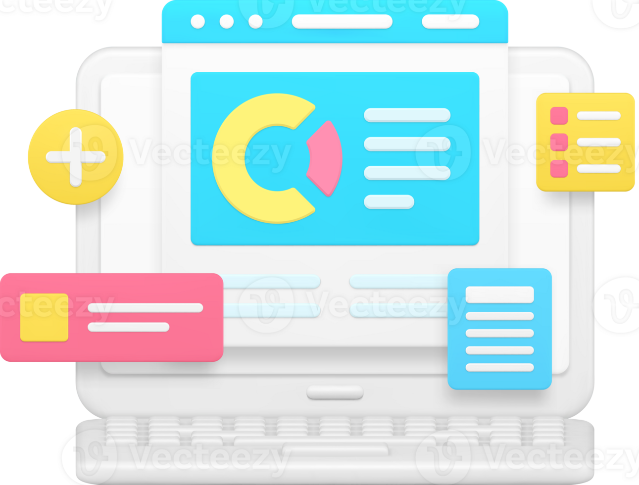 Laptop browser workflow data business analyzing 3d icon realistic illustration png