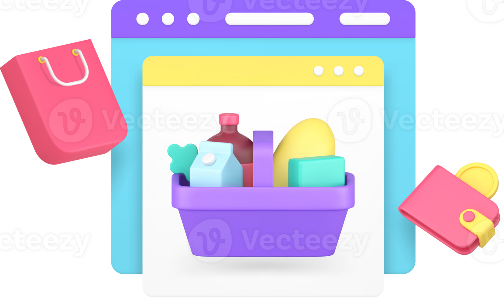 Grocery online shopping store internet 3d icon illustration png