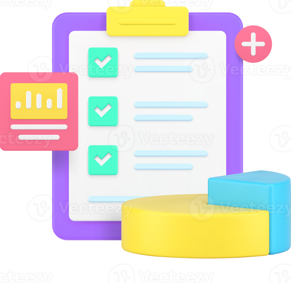 Business planning time management checklist 3d icon illustration png