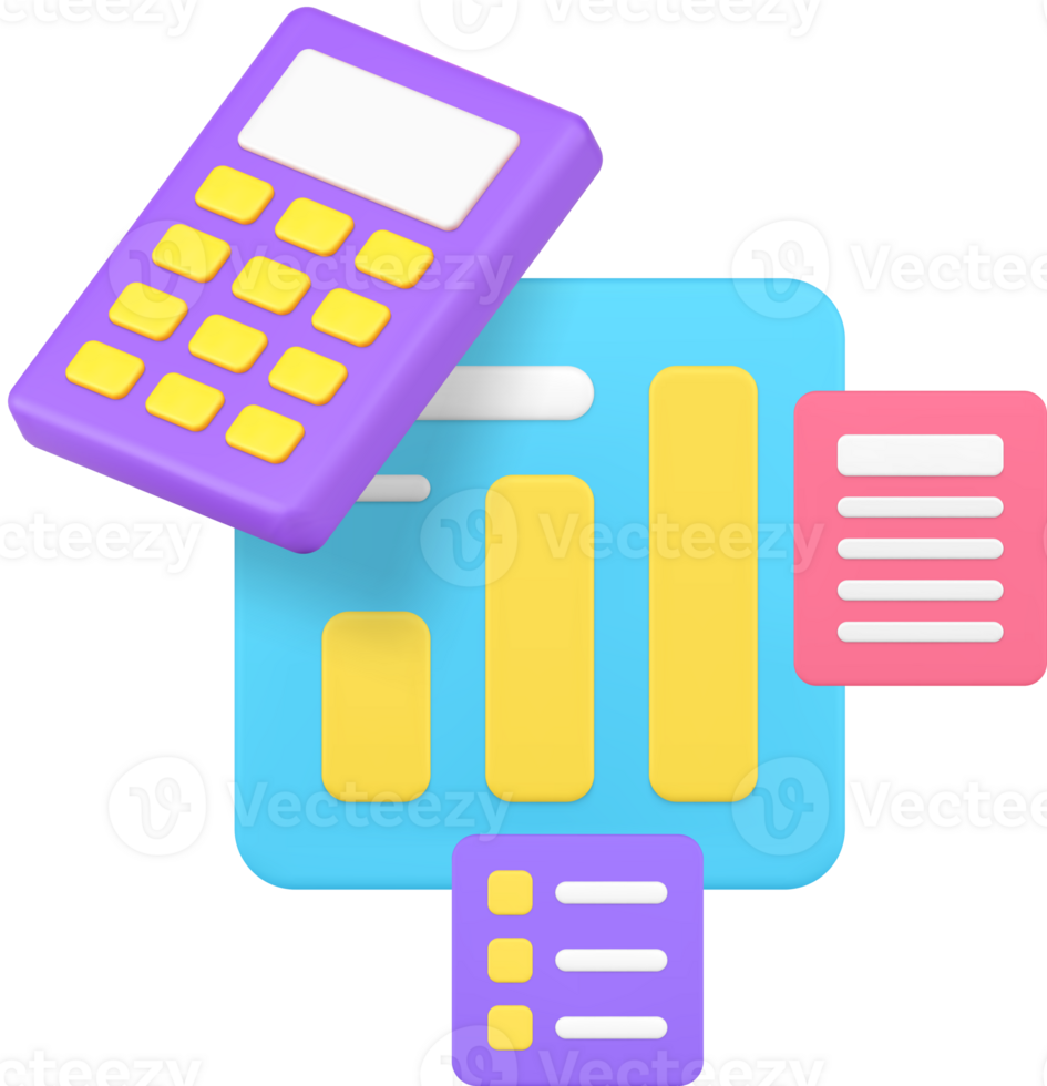 Financial analyzing expenses and earnings calculating 3d icon png