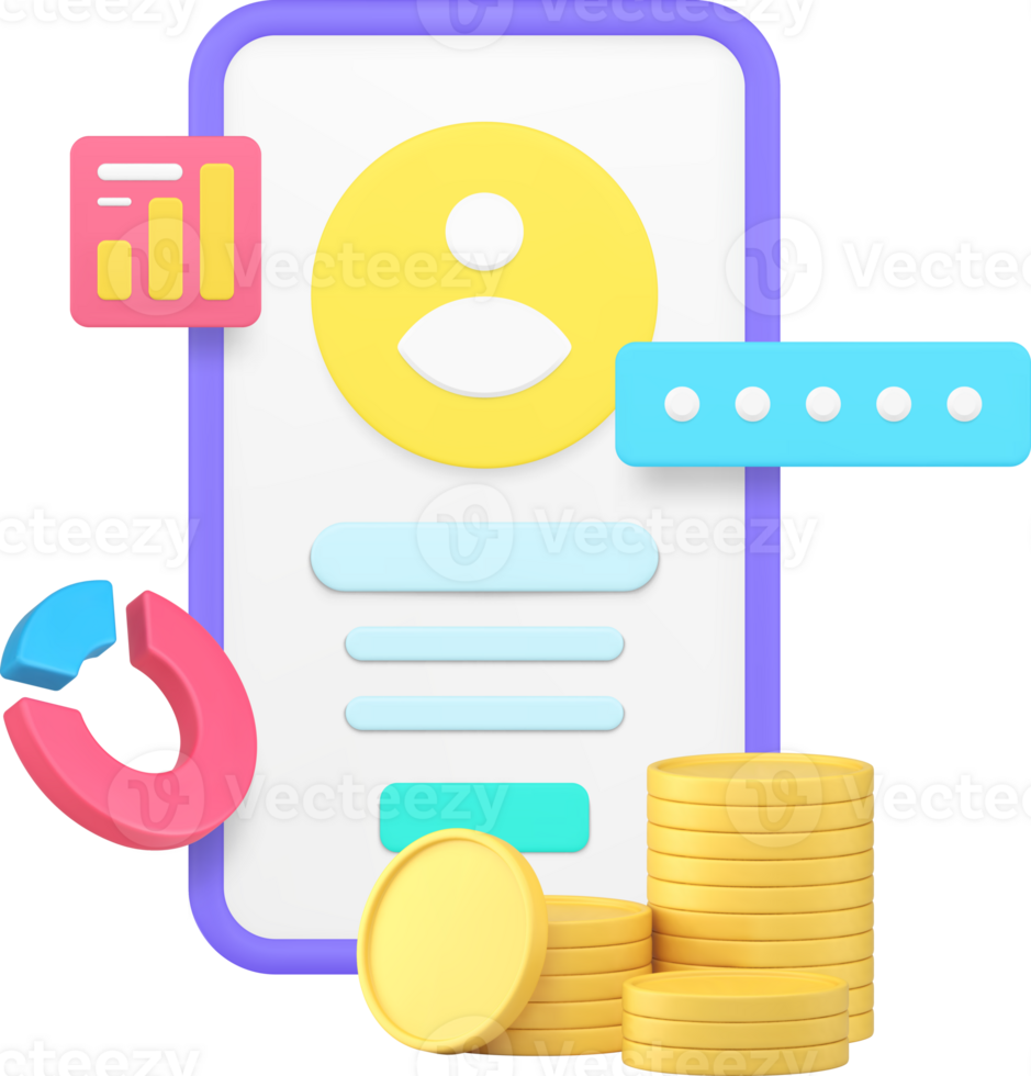 Online banking customer personal account application 3d icon realistic png