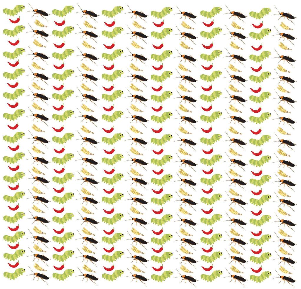 caterpillar, cockroach with wheat as a pattern background vector