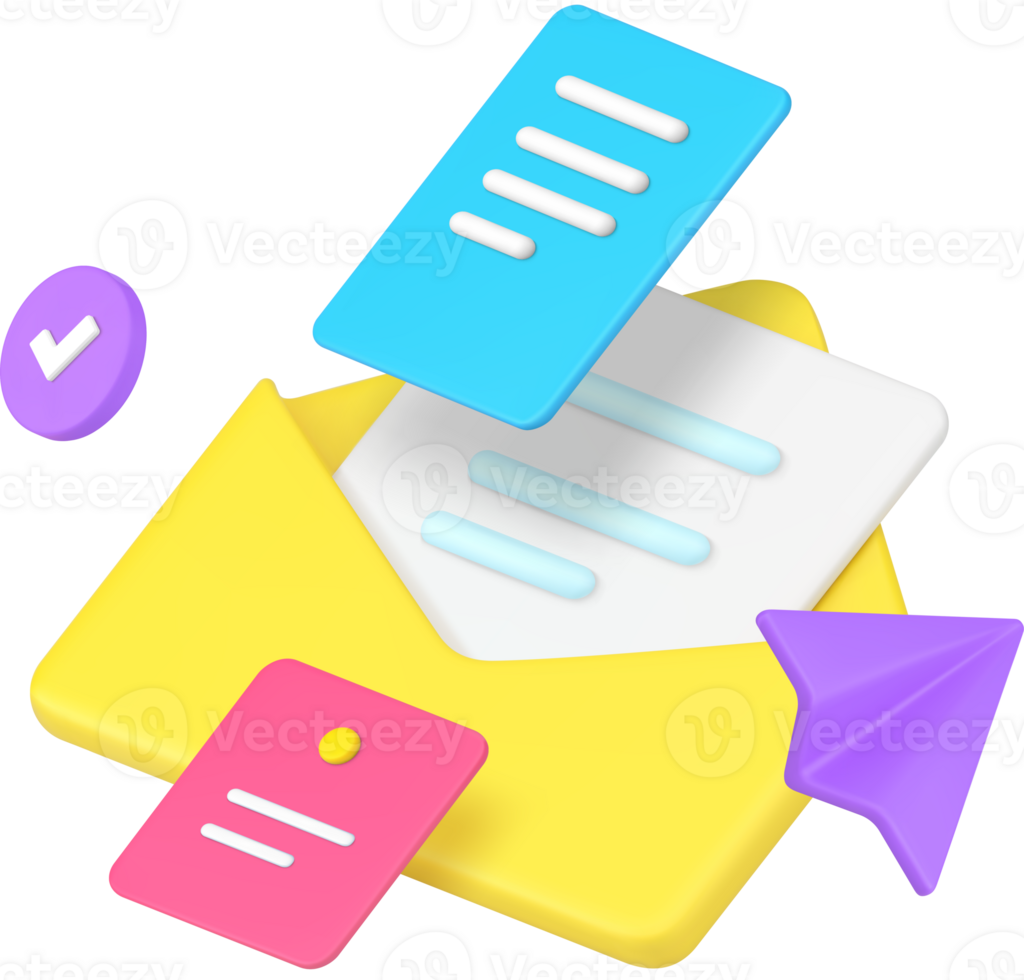 Incoming message document send receive envelope 3d icon realistic illustration png