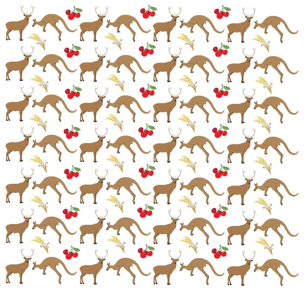 deer, kangaroo with fruit as a pattern background vector