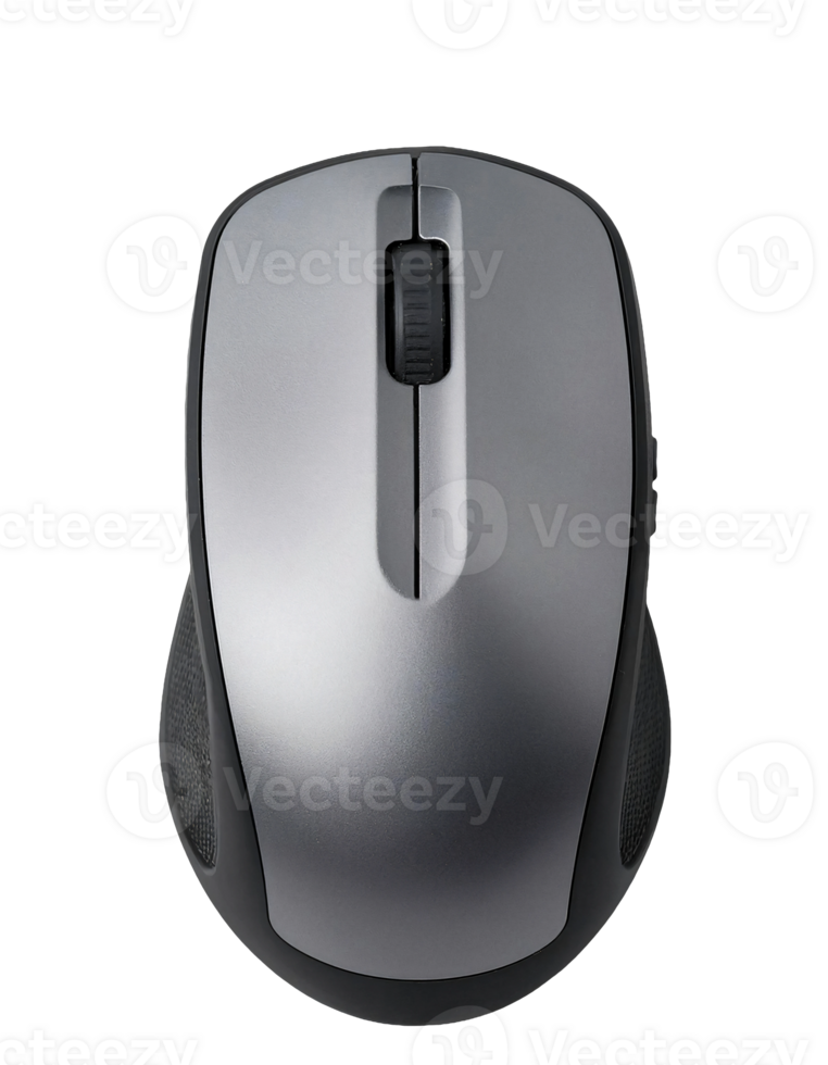 sleek gray wireless computer mouse with ergonomic design and rubberized grip for office and gaming use isolated background png