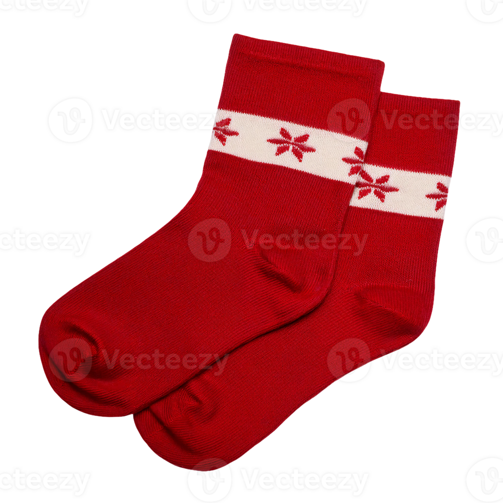 red socks with snowflake pattern, festive knitwear design on isolated background, holiday-inspired cozy socks for winter and Christmas season png