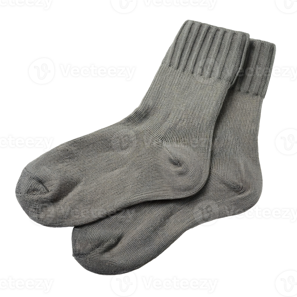 plain gray knit socks, comfortable and warm everyday wear, cozy and durable design, isolated background png