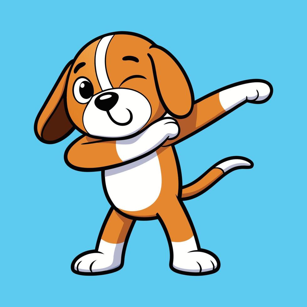 Cute Beagle Dabbing Cartoon Color Background vector