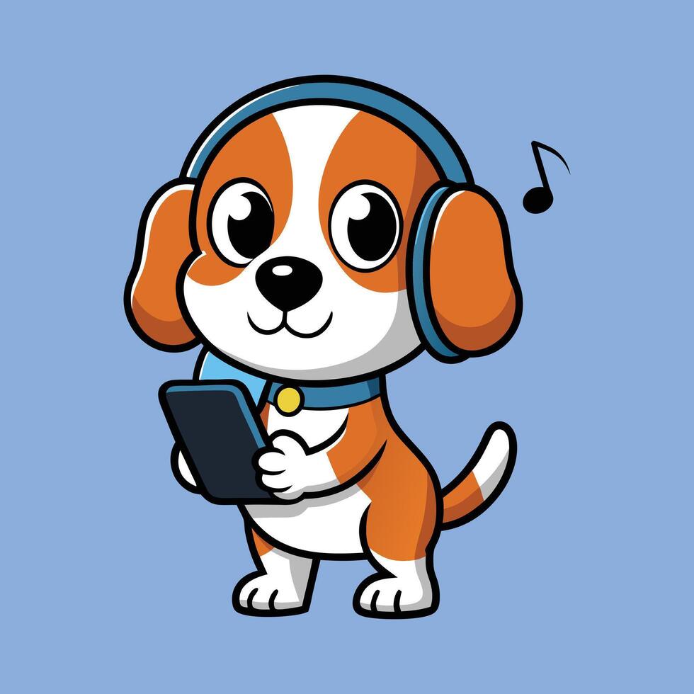 Cute Beagle Listening Music vector