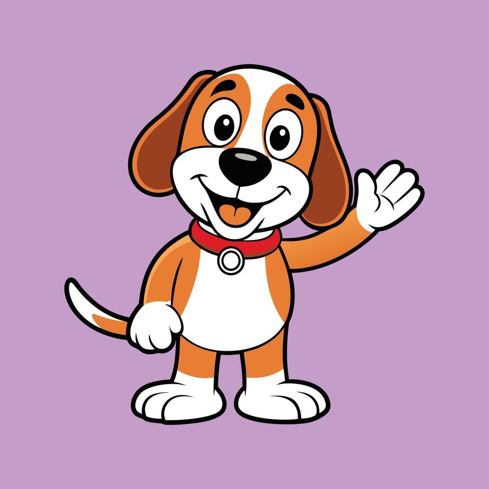 Cute Beagle in Welcoming Gesture Color Background vector