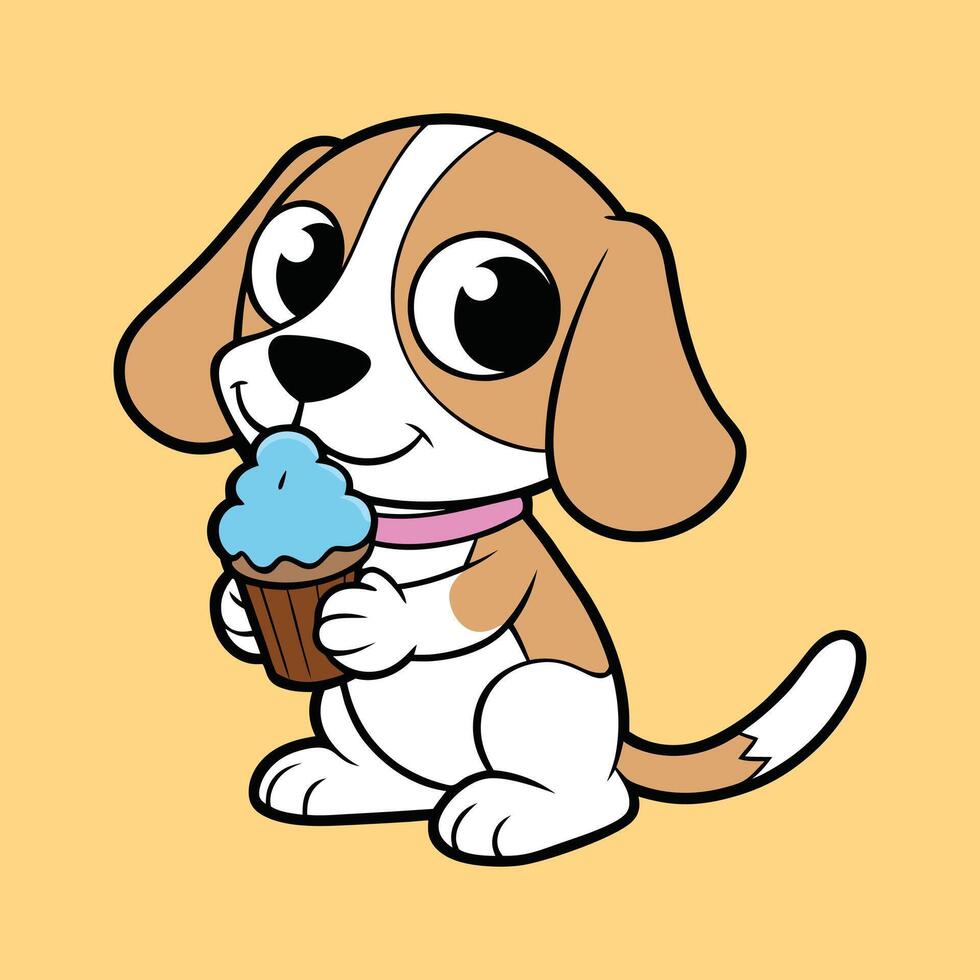 Cute Beagle Eating Ice Cream Cone vector