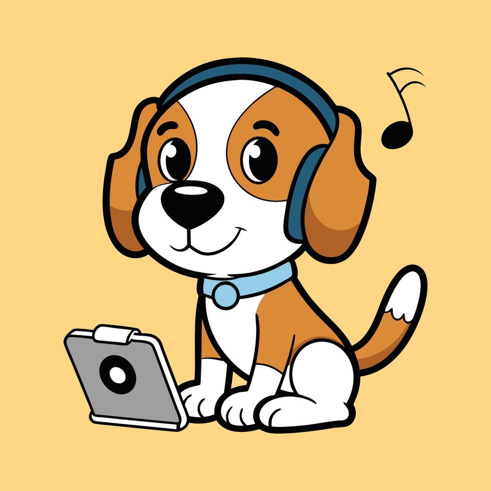 Cute Beagle Listening Music Cartoon vector