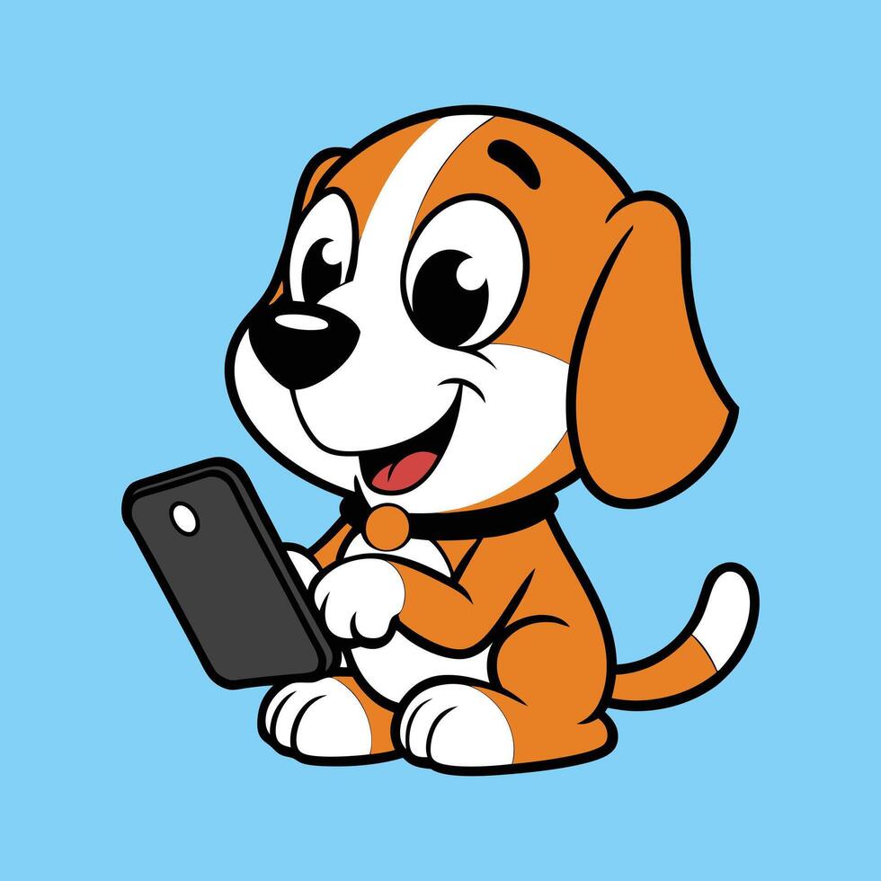 Cute Beagle Playing Phone Cartoon vector
