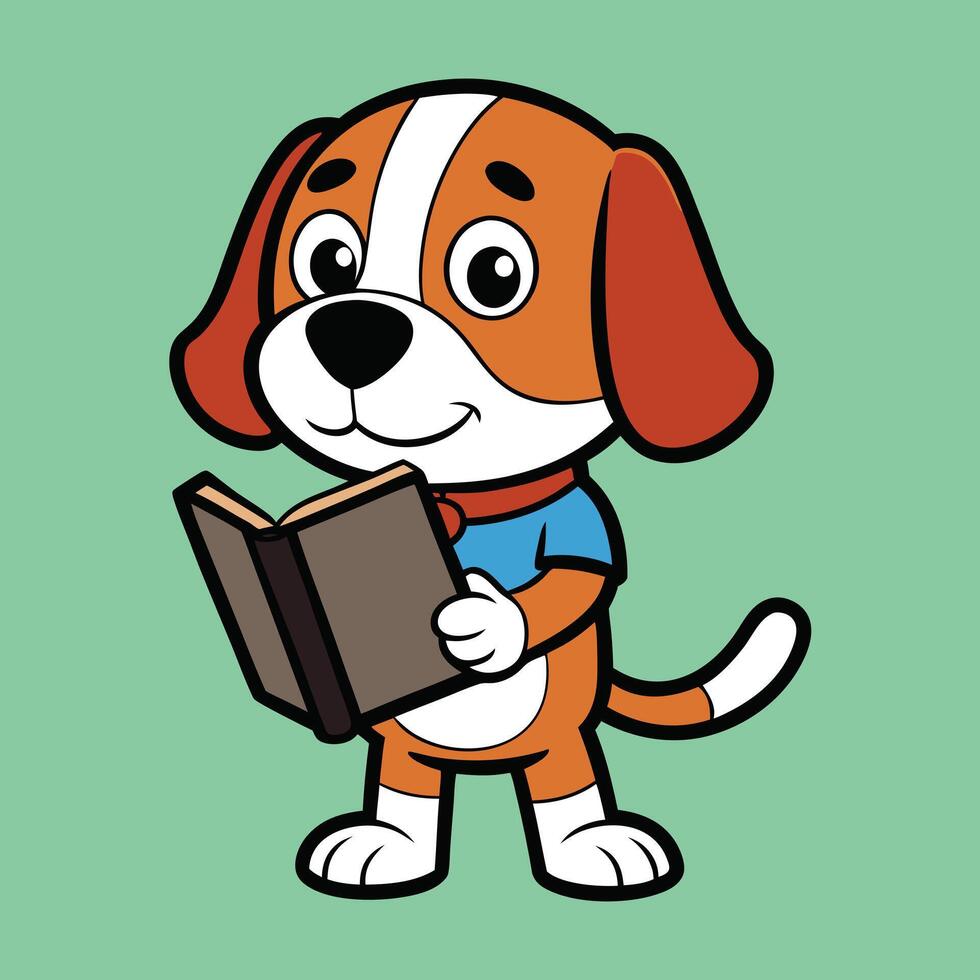 Cute Beagle with Book Cartoon Color Background vector
