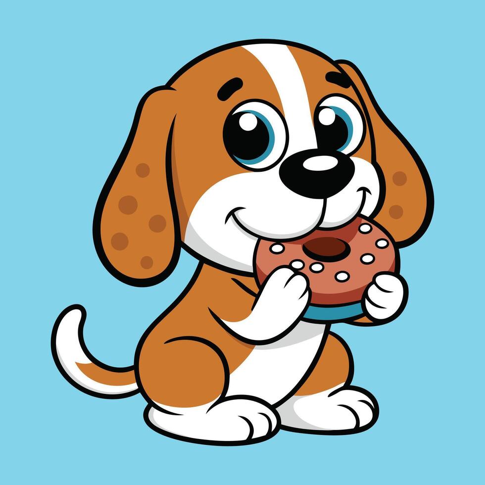 Cute Beagle Eating Doughnut Cartoon vector