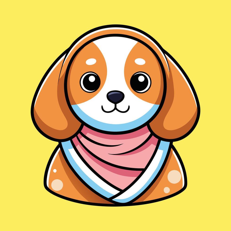 Cute Beagle Girl Wearing Blanket Color Background vector