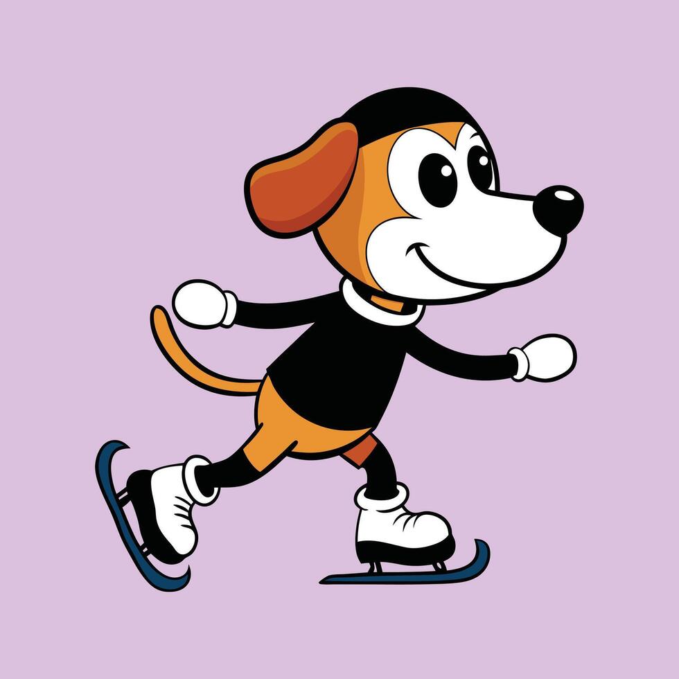 Cute Beagle Playing Ice Skating Color Background vector
