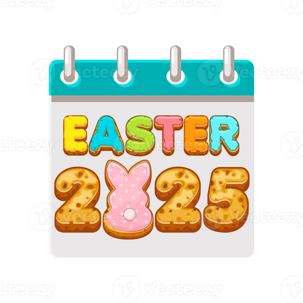 Calendar page for Easter Day with word Easter 2025 and bunny like cookies for your greeting card,calendars, stickers or icons. Happy Easter Day png