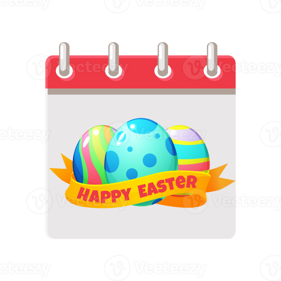 Calendar page for Easter Day. Happy Easter Day with coloring eggs for your greeting card,calendars, stickers or icons. Happy Easter Day. png