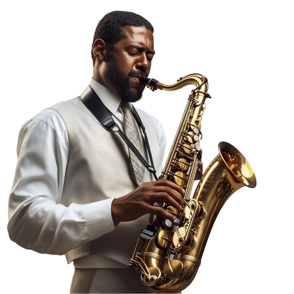 saxophone player black man playing saxophone on transparent background png