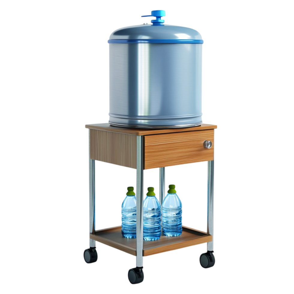 water cooler on cart bottles on transparent background. png