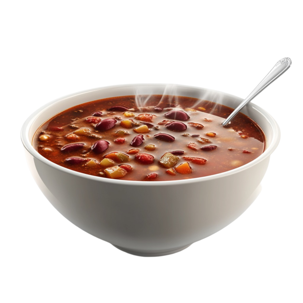 chili soup in a bowl spoon on transparent background png