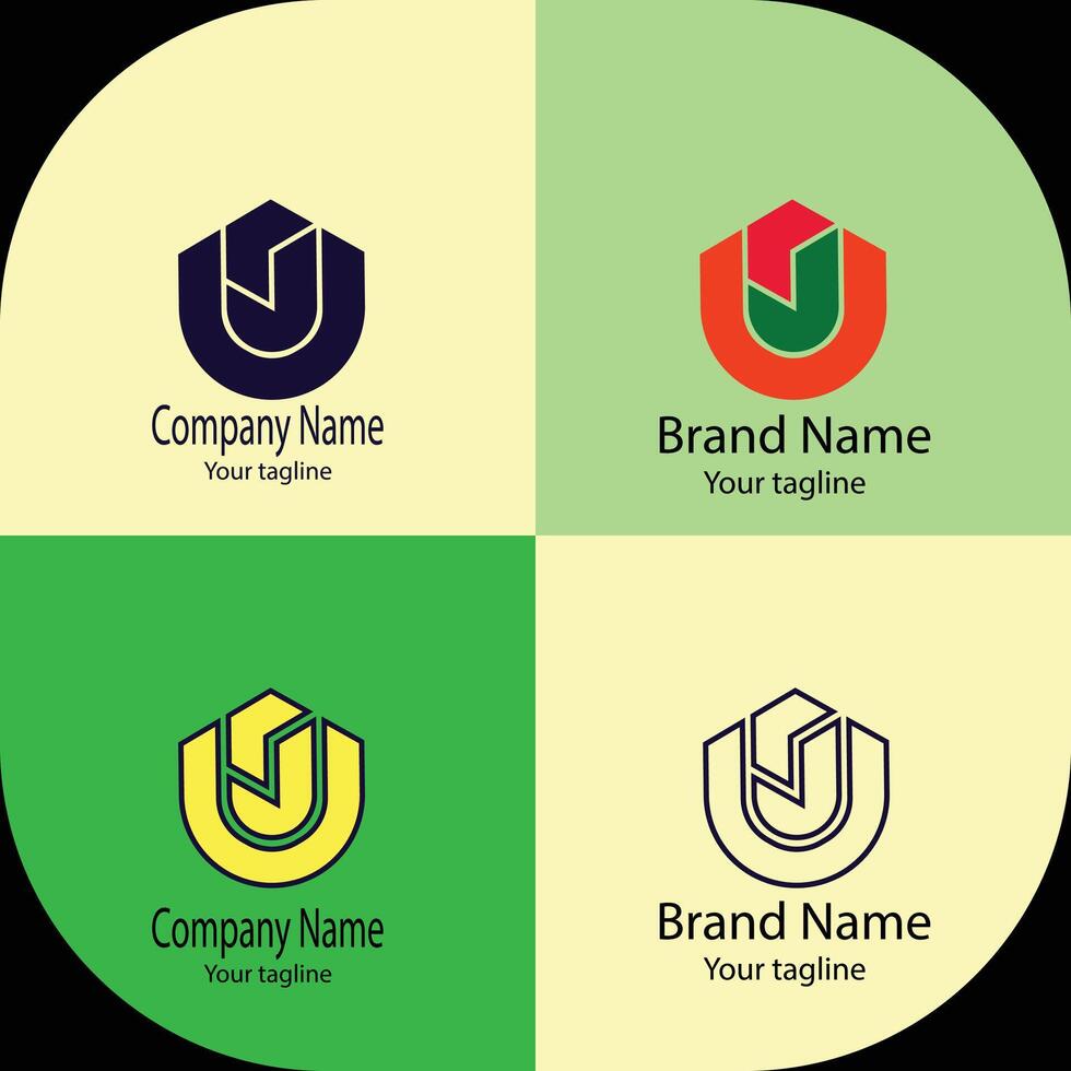 Progressive Unique logo design with four different designs of the same shape vector