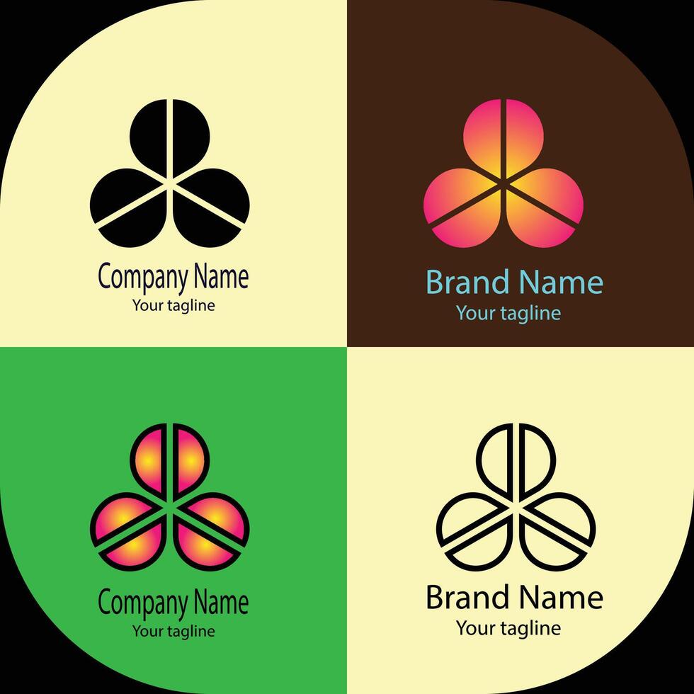 Simple Unique logo design with four different designs of the same shape vector