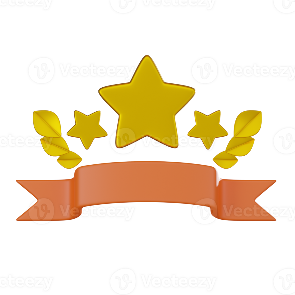 3D render, Three Star Ribbon for Awards and Recognition, Icon Illustration png