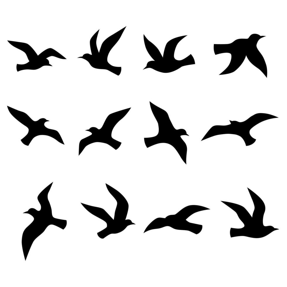 Flying birds silhouette set vector