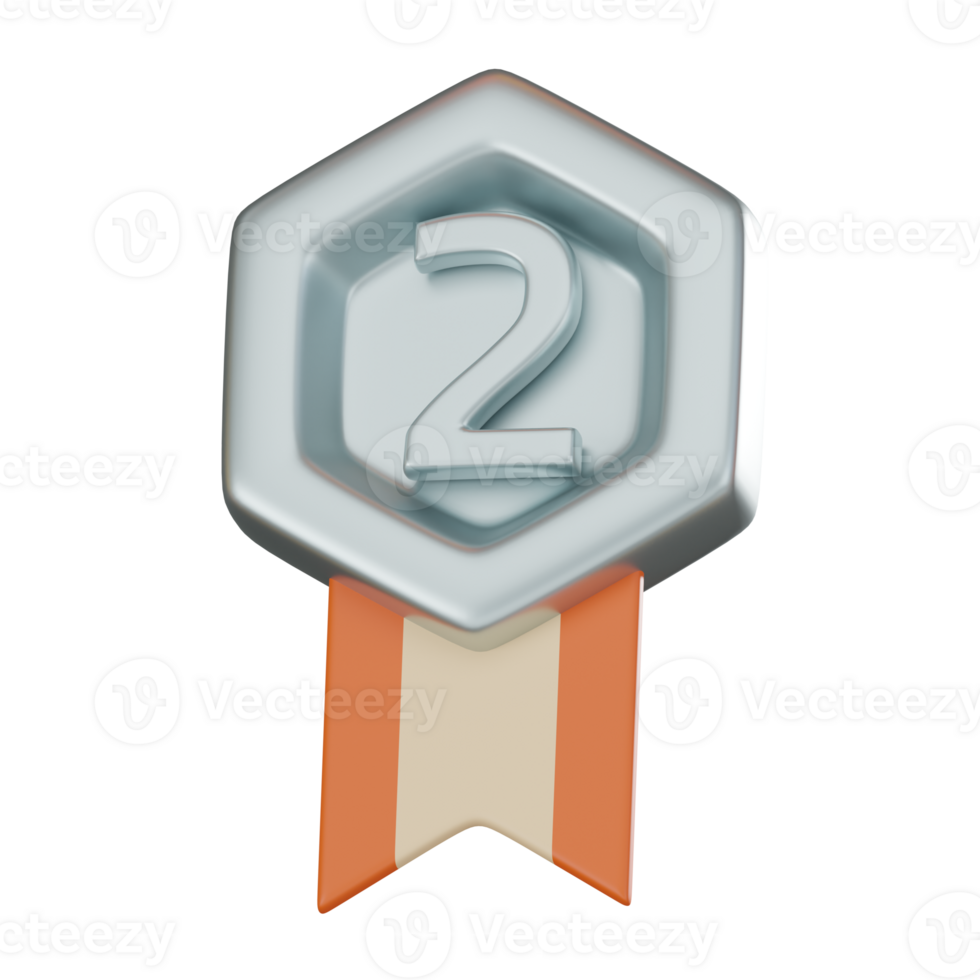 3D render, Second Rank Badge for Achievements and Awards, Icon Illustration png