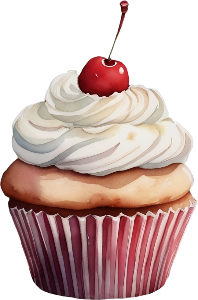 cupcake with cherry and fresh cream on top png