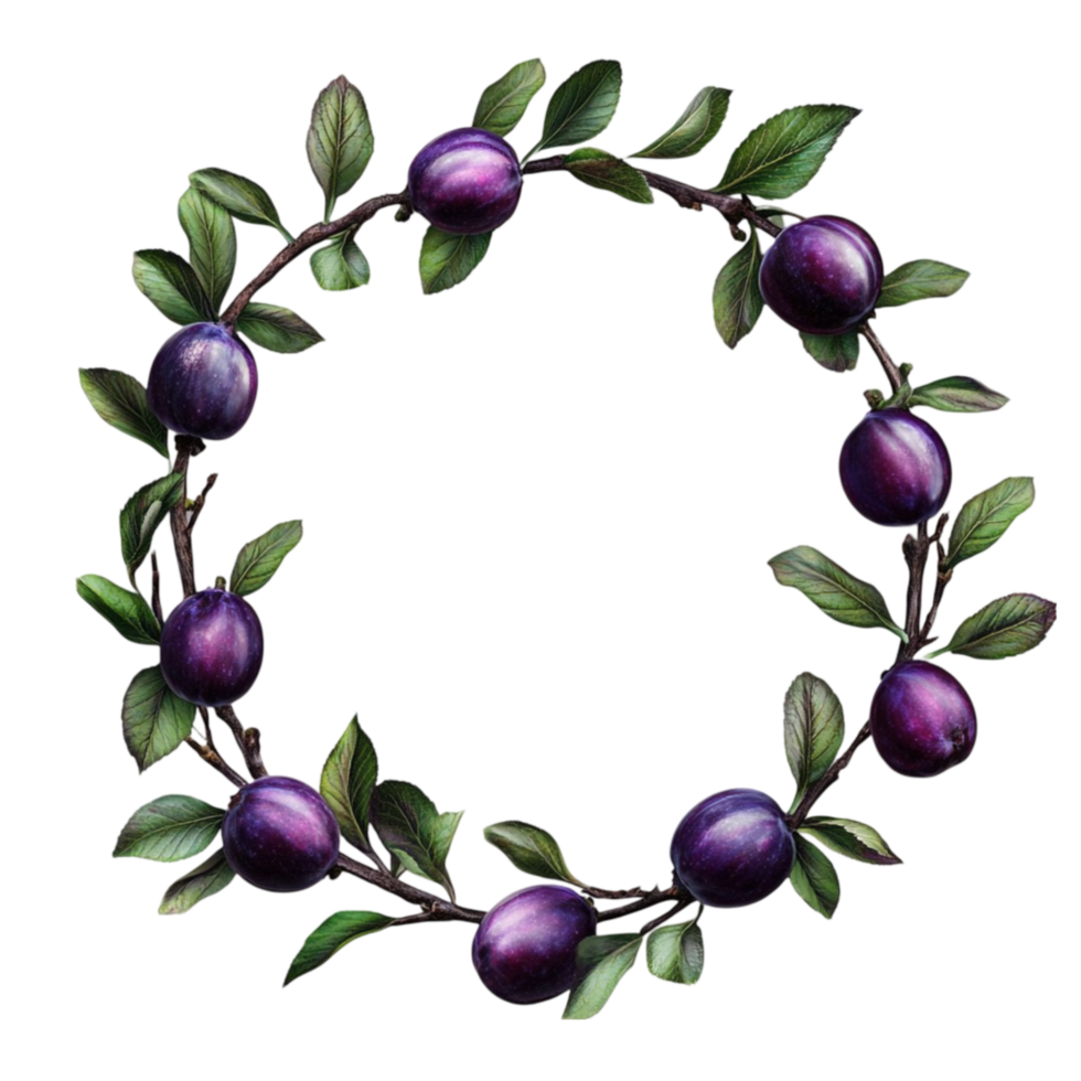 Purple Berries and Leaves Circular Wreath png