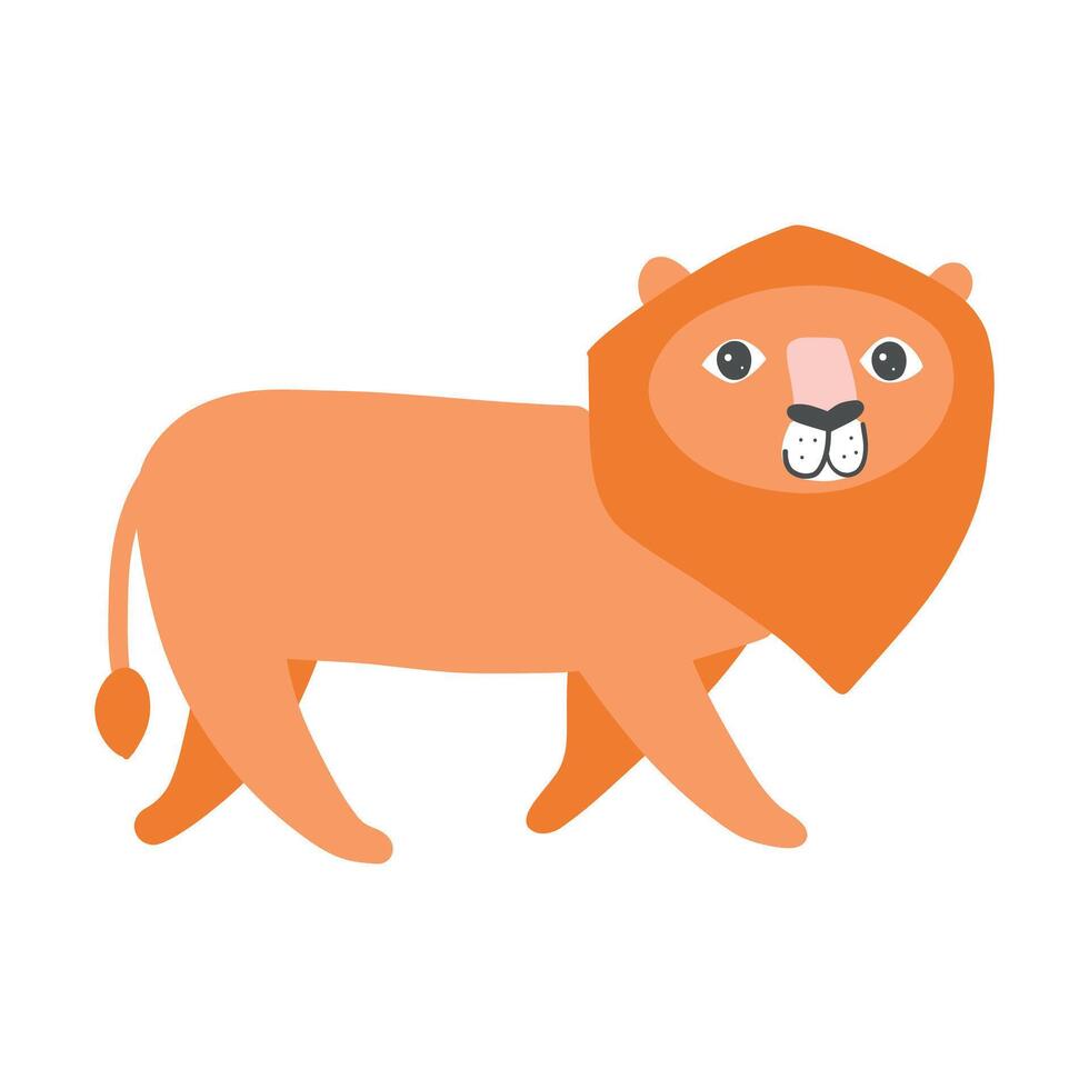 A bold lion with a vibrant orange mane, standing confidently. Ideal for safari, wildlife, and natural jungle-themed artwork and illustrations vector